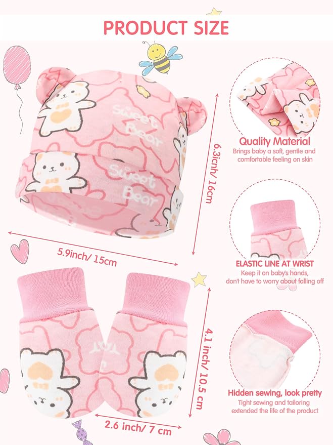 Geyoga 12 Pcs Baby Hat | Newborn Hats Mittens - Image 2