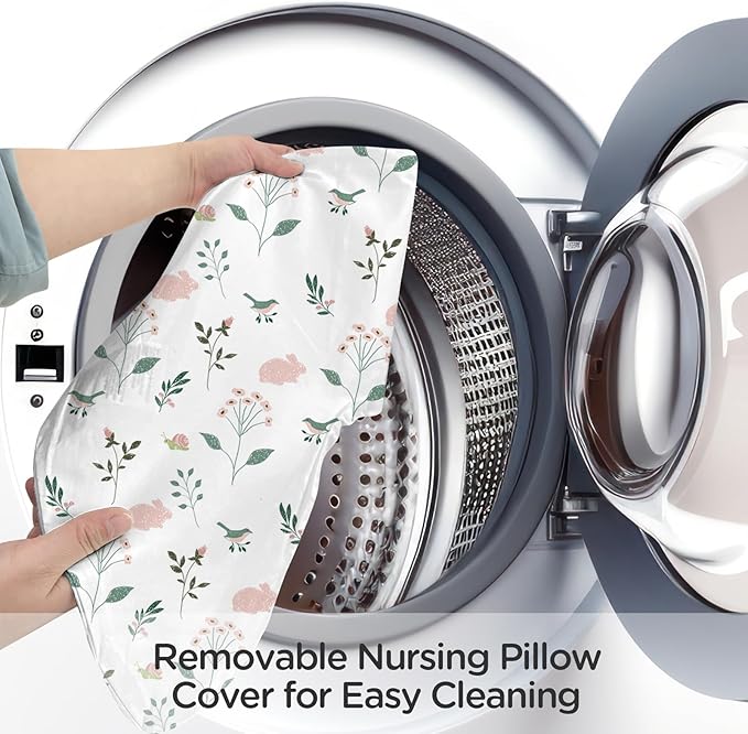 Little Grape Land Nursing Pillow,Upgraded Breast Feeding Pillow for Mom,Breastfeeding & Bottle Feeding for 0–15 Months, Soft Machine Washable Cover with Firm Breathable Filling, Tummy Time,Bunny