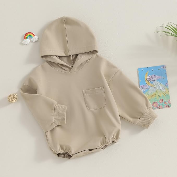 Thorn Tree Newborn Baby Boys Hooded Sweatshirt Long Sleeve Solid Romper Infant - Image 2