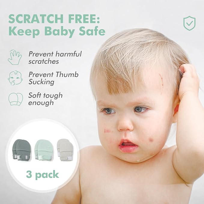 Baby Newborn No Scratch Mittens Stay On, 100% Cotton Adjustable 0-12M | Soft - Image 2