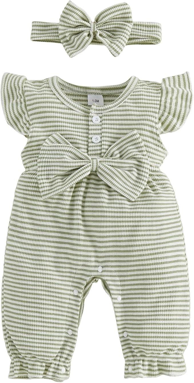 YINGISFITM Newborn Baby Girl Summer Clothes Short Sleeve Bubble Romper Bow by YINGISFITM