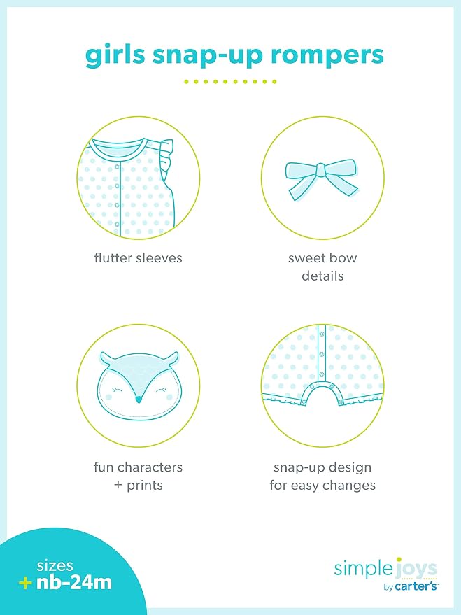 Simple Joys by Carter's Baby Boys 3 pack Snap up Rompers - Image 5
