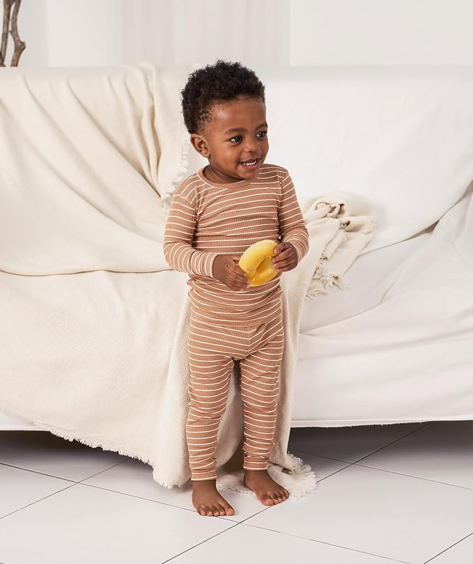 AVAUMA Stripe Pattern Baby Boys Girls Pajama Set Kids Toddler Snug fit Ribbed - Image 2