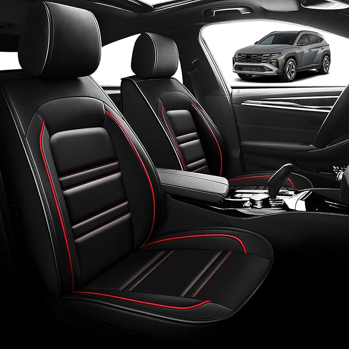 Seat Cover for Hyundai Car Tucson 2005-2025 | Car Seat Covers Front Seats, Waterproof Seat Protectors, Automotive Front Seat Covers (Front Seat, Black&Red Line)
