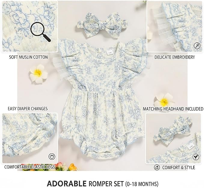 TITKKOP Ruffle Bubble Romper for Baby Girl | One-Piece Shorts Jumpsuit | Summer - Image 5