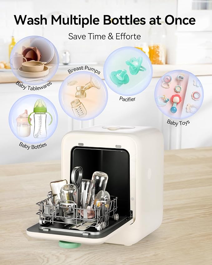 IAGREEA Baby Bottle Washer, Sterilizer and Dryer, All-in-One Pro Cleaning Machine for Bottles, Pump Parts & Baby Essentials, Effortless Care, Replaces Hand Washing, BPA-Free, 72-hour Storage