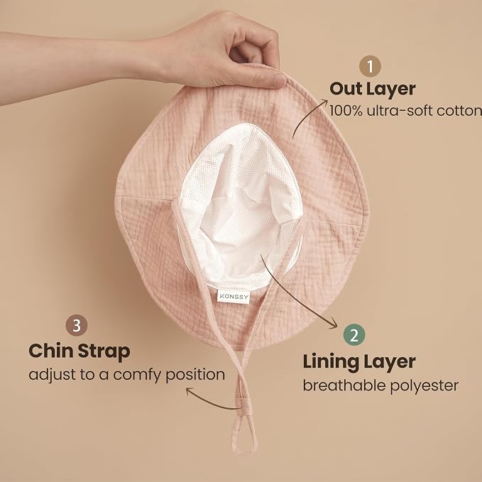 Konssy 2-Pack Muslin Baby Girl Sun Hats - Image 3