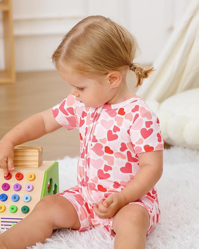 Bafeicao Baby Girl 2 Pack Bamboo Viscose Sleeper Romper | Short Sleeve - Image 4