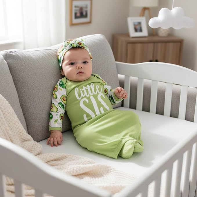 AMAWMW Newborn Baby Girl Little Sister Sleeper Gown Stripe Long Sleeve - Image 3