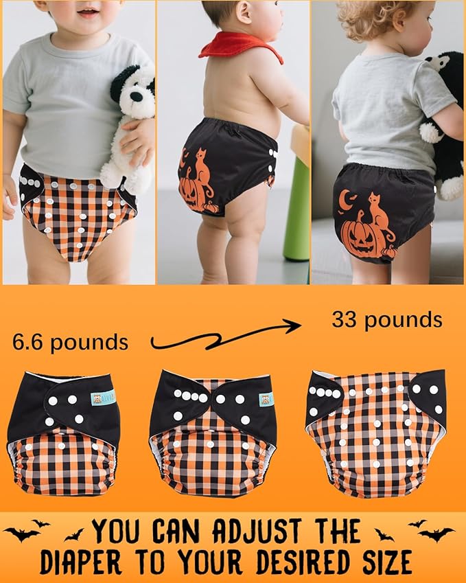 ALVABABY Halloween Baby Cloth Diapers One Size Adjustable Washable Reusable for Baby Girls and Boys 1 Pack with 2 Inserts AMD135-2TA