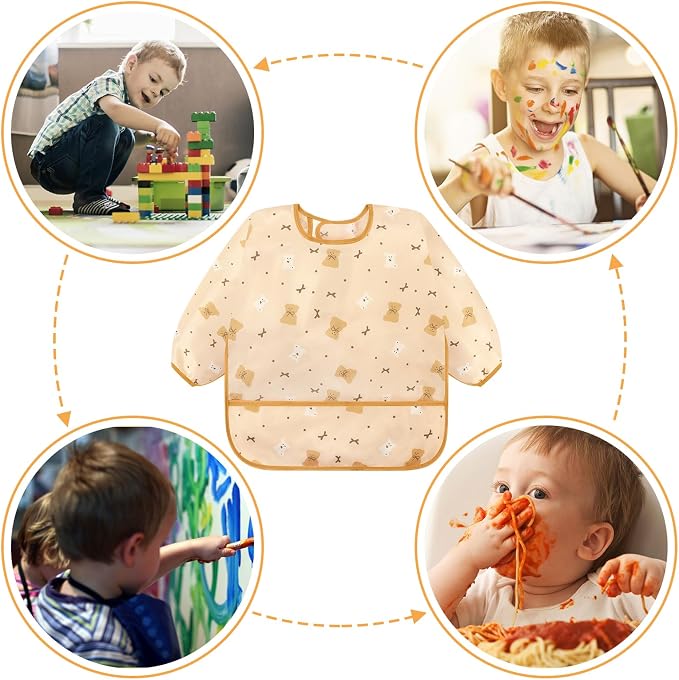 Accmor 4 Pack Long Sleeve Bibs, Baby Smock Waterproof Full Sleeved Bib - Image 6