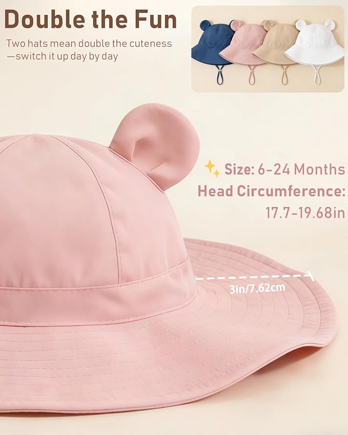Toddler Baby Sun Hat 2Pack UPF 50+ Kids Infants Adjustable Bucket Hat - Image 7