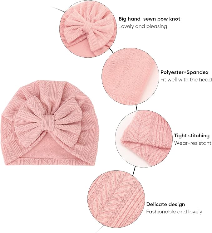 DRESHOW BQUBO 5 Pieces Newborn Baby Turban Hats Bow Baby Infant Beanie - Image 5