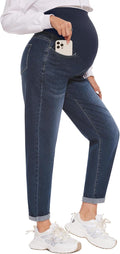 POSHGLAM Women's Maternity Jeans Over Belly Comfy Stretch 28'' Boyfriend Jeans Loose Pregnancy Pants, S-XXL