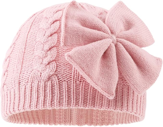 JANGANNSA Winter Warm Knitted Baby Hat for Girls Cotton Lined Infant Toddler Hat Autumn Cute Bow Classic Girls Beanie 0-6Y