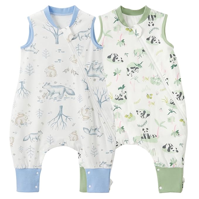 Duomiaomiao 2 Pack 0.5 TOG Toddler Sleep Sack 6-12 Months 100% Cotton Lightweight Baby Sleep Sack with Feet, Breathable Comfy Toddler Wearable Blanket