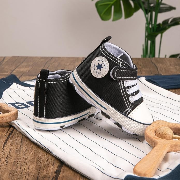 Unisex Baby Girls Boys Canvas High-top Shoes, Newborn Infant Anti-Slip Soft - Image 3