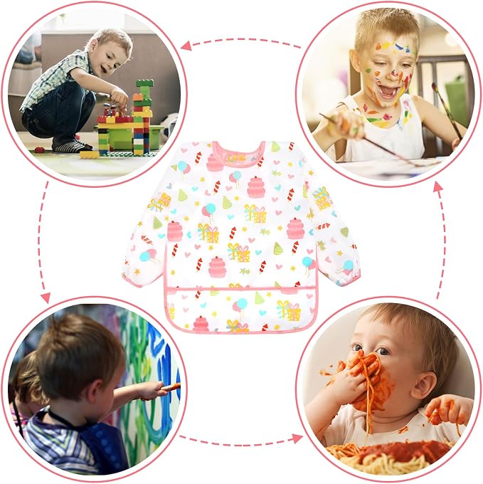 Accmor 4 Pack Long Sleeve Bibs, Baby Smock Waterproof Full Sleeved Bib - Image 6