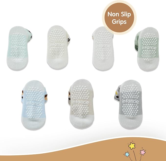 GOTS Organic Cotton Blend 7 Baby Socks 0-6 Months Animal Design Non Slip - Image 7