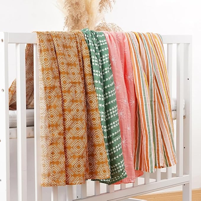 4 Set Muslin Swaddle Blankets Receiving Blanket - Image 4
