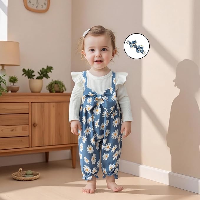 Newborn Baby Girl Clothes Ruffle Sleeve Jumpsuit Corduroy Floral - Image 2