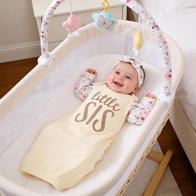 AMAWMW Newborn Baby Girl Little Sister Sleeper Gown Stripe Long Sleeve - Image 2