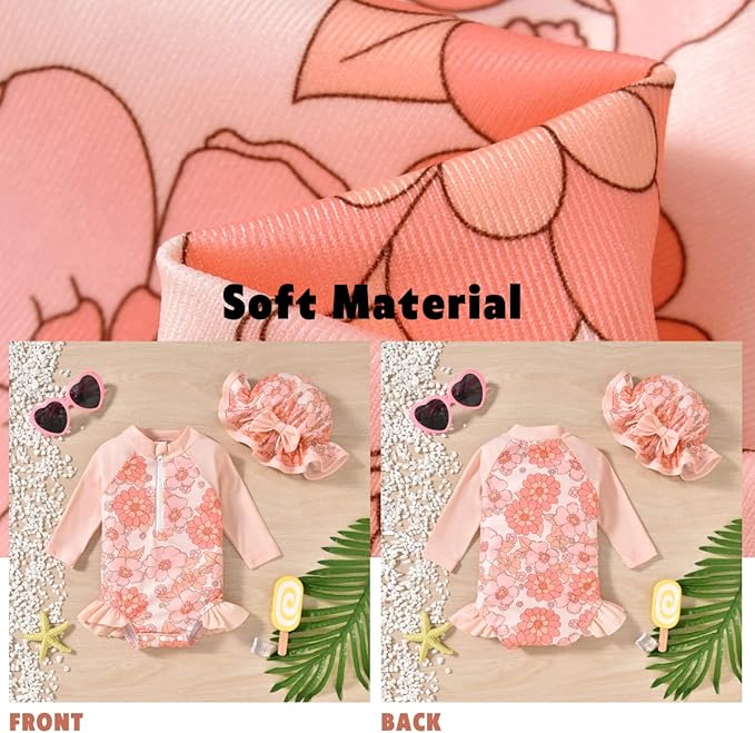 Aalizzwell Baby Girls Long Sleeve One Piece Swimsuit with Hat