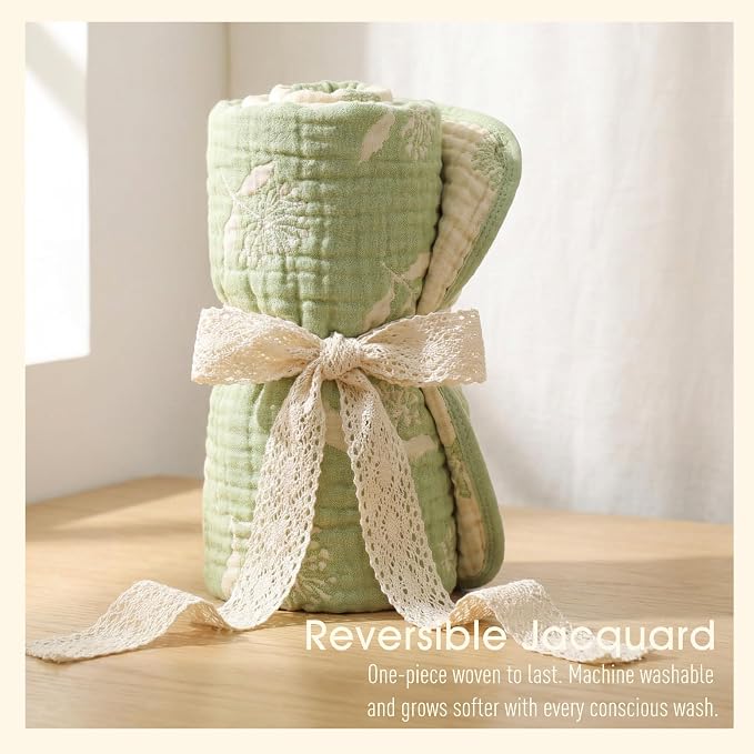 Muslin Baby Blanket, Organic Cotton Blend Jacquard | 43x43 Inches, Reversible - Image 6