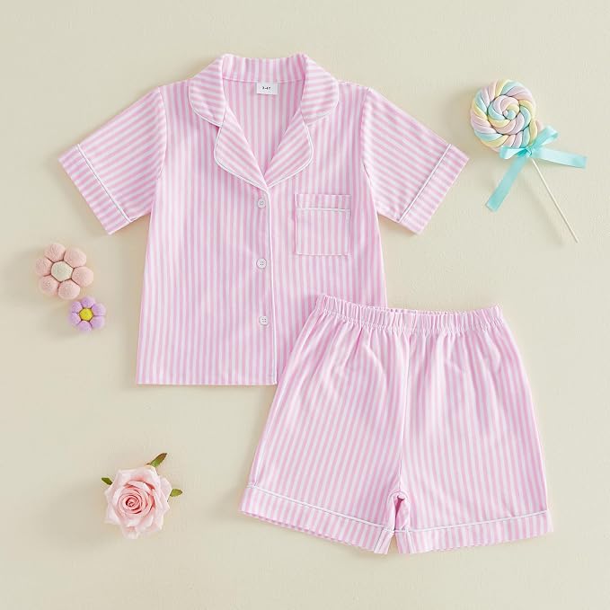 Kuriozud Toddler Baby Girl Pajamas Set Summer Floral Short Sleeve Button Down - Image 4