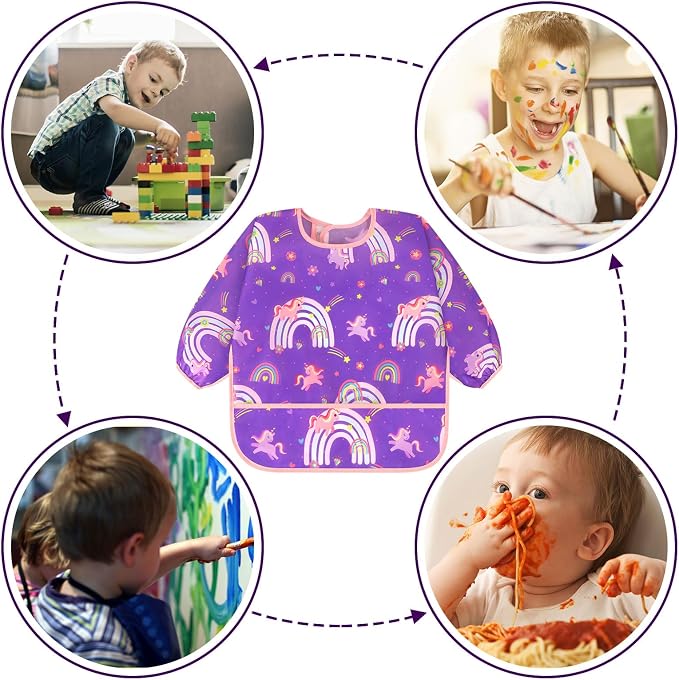 Accmor 4 Pack Long Sleeve Bibs, Baby Smock Waterproof Full Sleeved Bib - Image 7