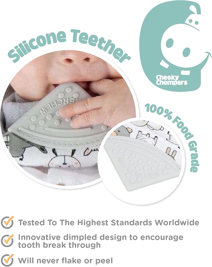 Cheeky Chompers Neckerchew Teething Bib, 2-in-1 Bandana Style Bib w/Food Grade - Image 4