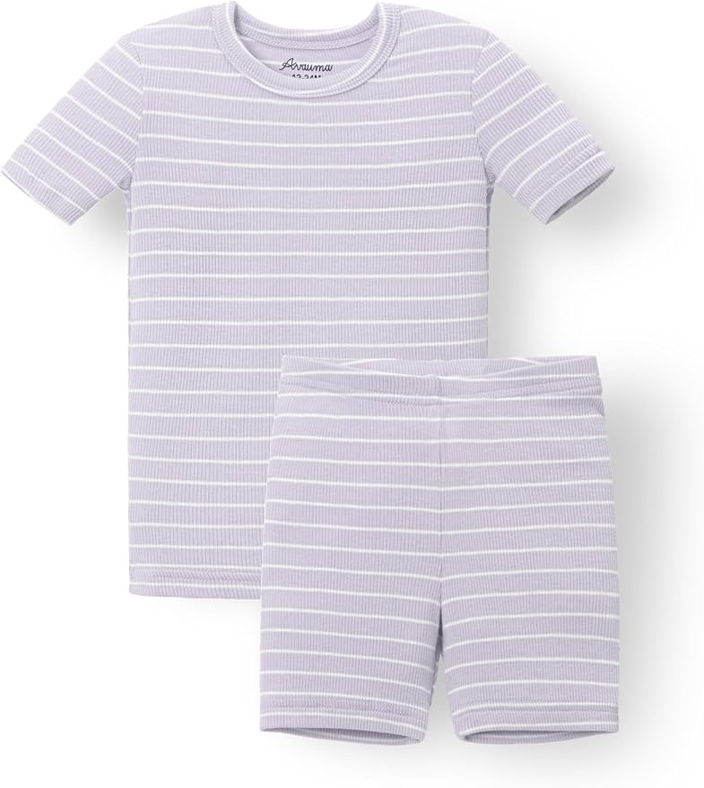 AVAUMA Stripe Pattern Baby Boys Girls Pajama Set Kids Toddler Snug fit Ribbed - Image 6