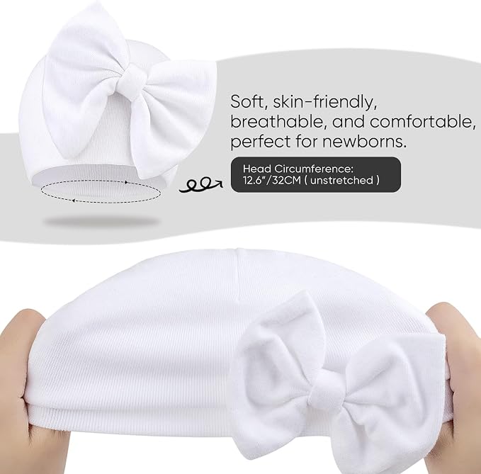 BQUBO Newborn Baby Girls Hats Mittens Set Hospital Hat Beanie Infant Bow Hats - Image 6