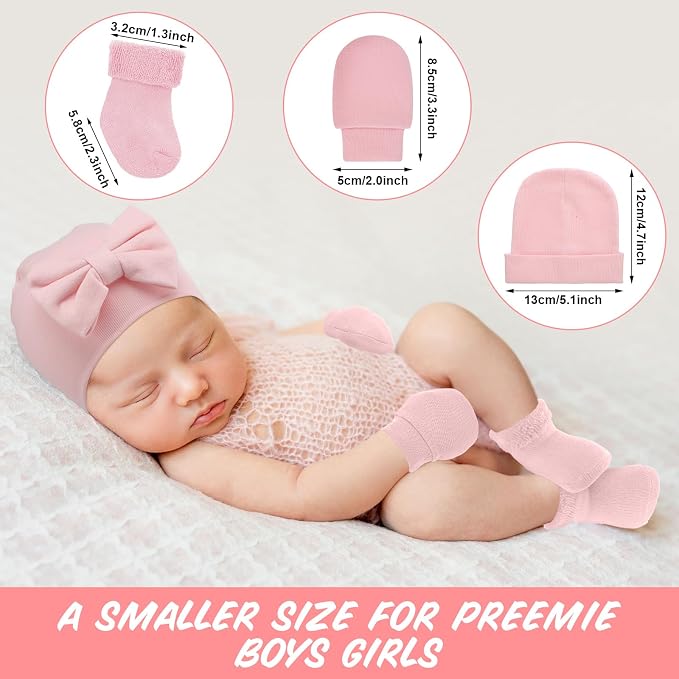 Toulite 4 Pack Preemie Baby Hats Mittens and Socks Set Premature Newborn Baby - Image 4