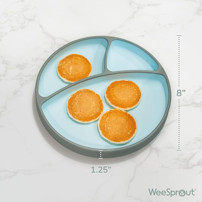 WeeSprout Silicone Suction Plate - Two-Tone Baby Plate with Suction Cup - Sectioned Divided Dish for Kids, Infants, Toddlers - Food-Grade Silicone Dinnerware (Matte Pink/Matte Purple)