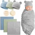 DRESHOW BQUBO Cotton Baby Swaddle Hat Set Newborn Infant Receiving Blankets by DRESHOW