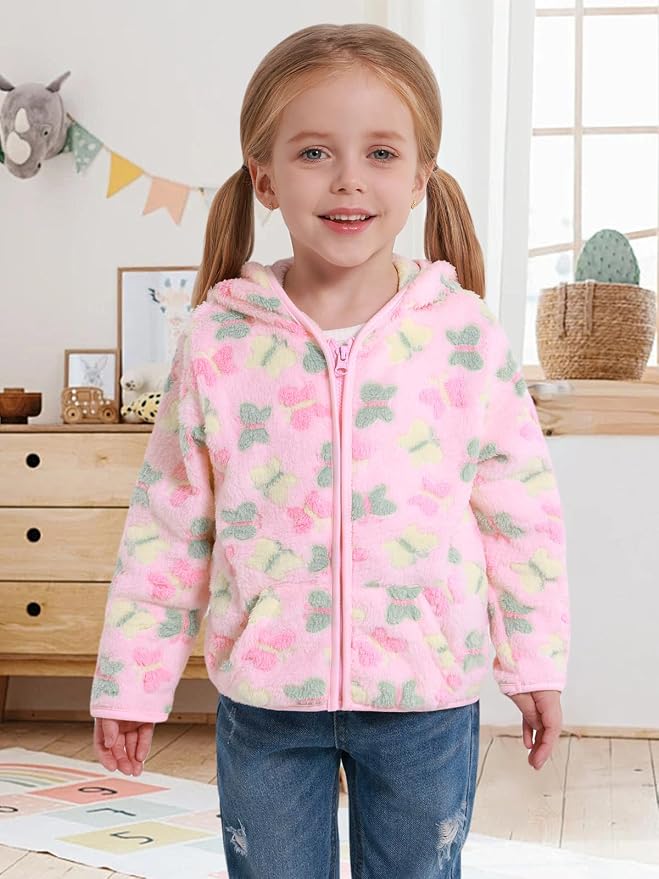 Toddler Baby Girl Fleece Jackets Fall Clothes Hooded Zip Fuzzy Coats - Image 3