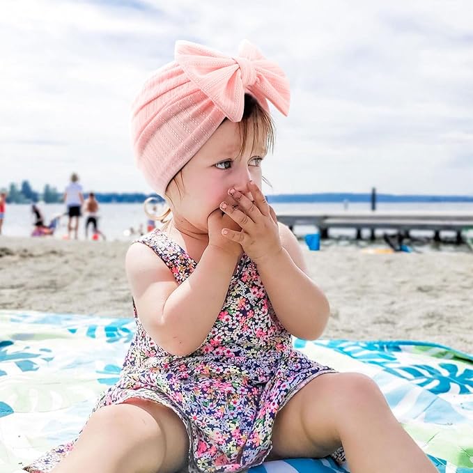 DRESHOW BQUBO 5 Pieces Newborn Baby Turban Hats Bow Baby Infant Beanie - Image 3