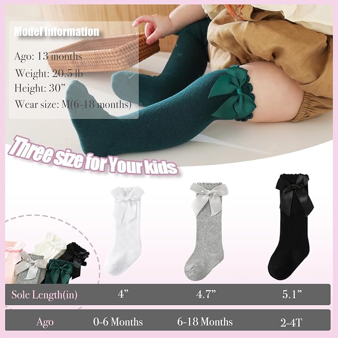 Baby Knee High Socks Newborn Ruffle Bow Socks Infant Long Sock Toddler Girls - Image 5