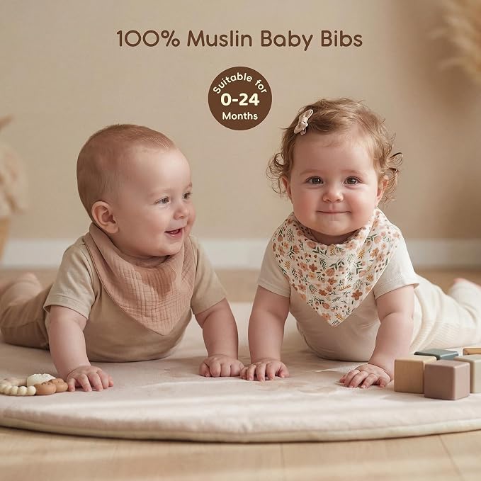 Tunnkit Muslin Baby Bibs, 10 Pack Bandana Bibs, Triangular Bibs | Extra - Image 3