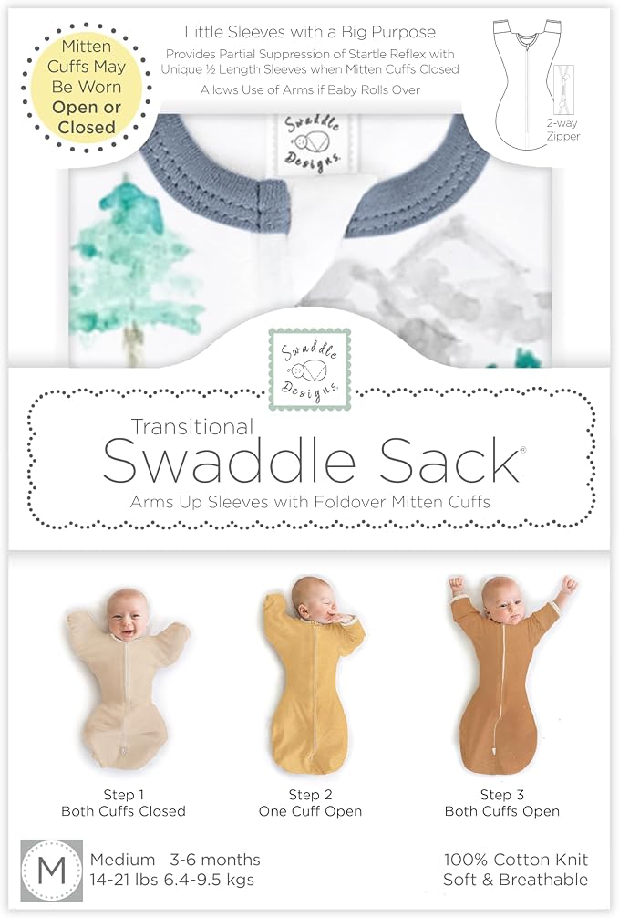 SwaddleDesigns Transitional Swaddle Sack, Arms Up Half-Length Sleeve & Mitten - Image 9