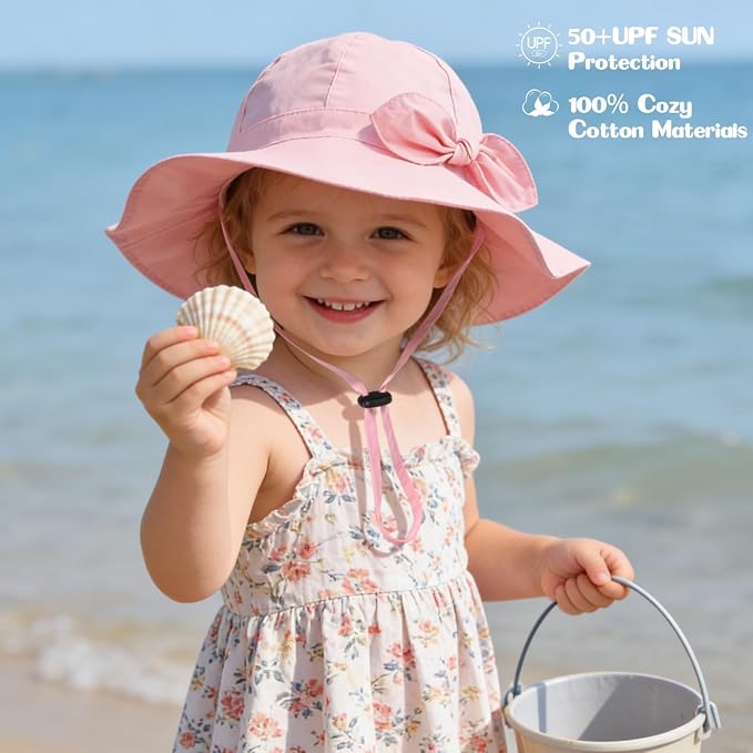 Baby Girl Sun Hat with UPF 50+ Outdoor Adjustable Beach Hat with Wide Brim - Image 4