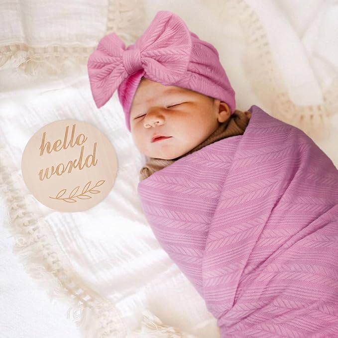 AQOKKA Newborn Receiving Blanket Wheat Ear Bow Hat Hairband Set - Image 5