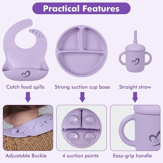 Silicone Baby Feeding Set Essentials,13 Pcs,Baby Led Weaning Supplies, Baby Spoons Suction Bowl Divided Plate Bib Cup Finger Brush,First Stage Solid Food Eating Utensils - 6 Months + (Baby Blue)