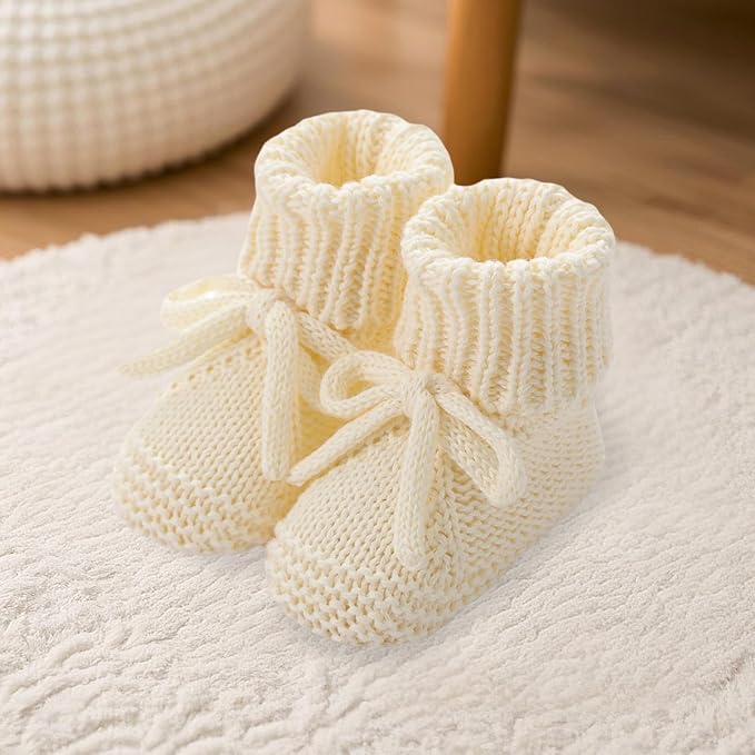 SOLILOQUY Baby Boy Girl Cozy Knit Booties Stay-On Bow Tie Newborn First Shoes - Image 3