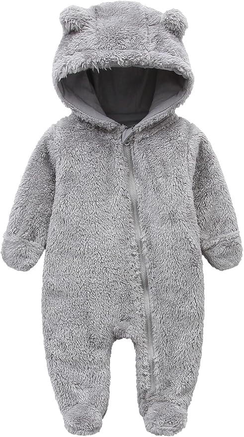 Baby Furry Jumpsuit Infant Bear Onesies Zipper Long Sleeve One-Piece Romper by BabymineStartFromTheHeart