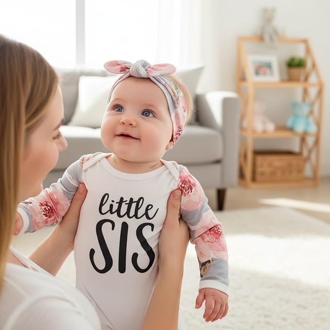 AMAWMW Newborn Baby Girl Little Sister Sleeper Gown Stripe Long Sleeve - Image 2