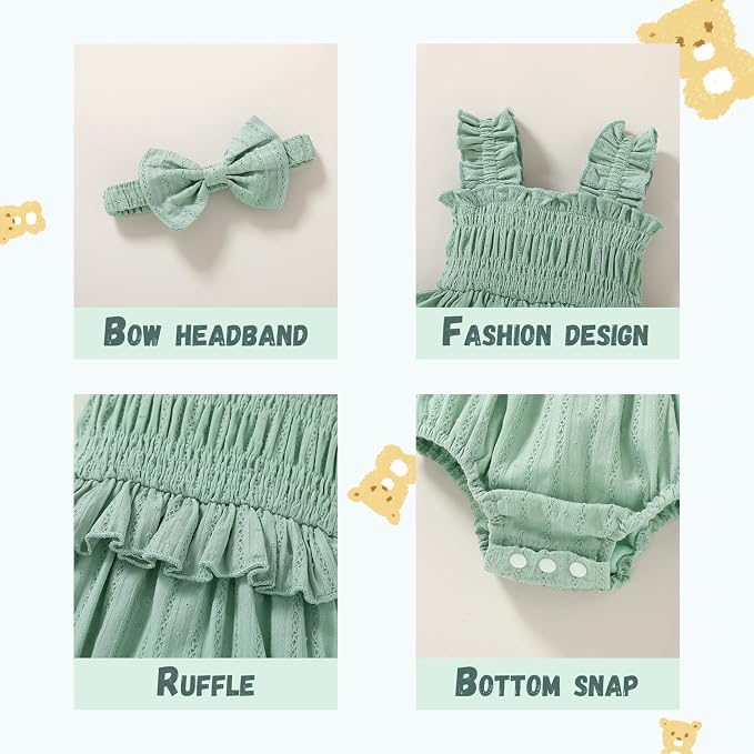 YOUNGER TREE Baby girl Romper Infant Summer Clothes Ruffle Sleeveless One Piece - Image 5