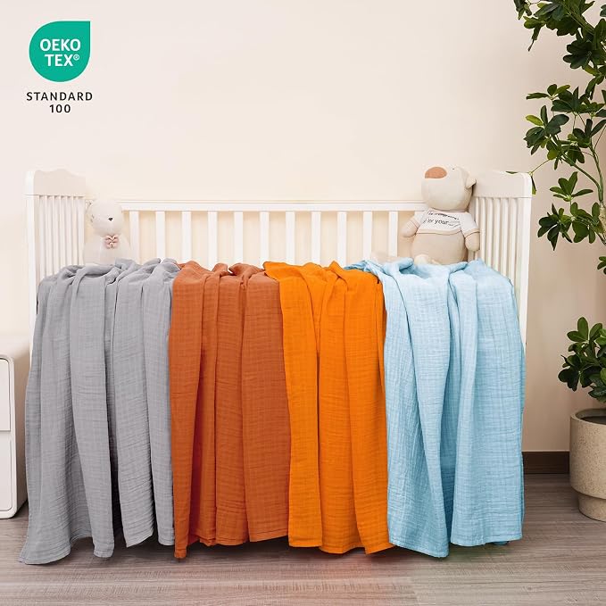 david's kids 4 Pack Baby Muslin Swaddle Blankets 47" x 47", 100% Cotton - Image 2