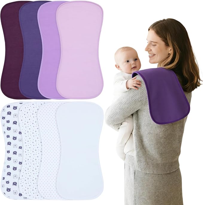 Baby Burp Cloths 8-Pack, Waterproof Burping Cloths, 4-Layer Super Absorbent & by Benoxine